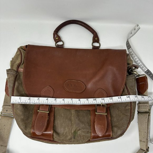 Vintage LL Bean Waxed Cotton Canvas & Leather Messenger Briefcase - Picture 11 of 16